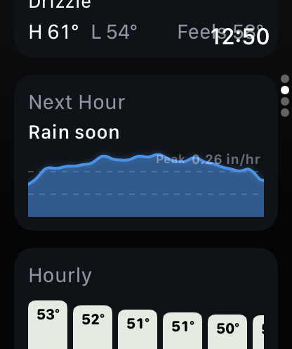 GraySky rain forecast on Apple Watch