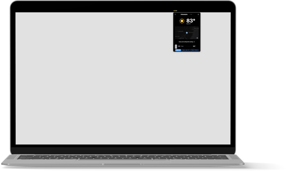 GraySky menu bar widget on a MacBook showing 83 degrees